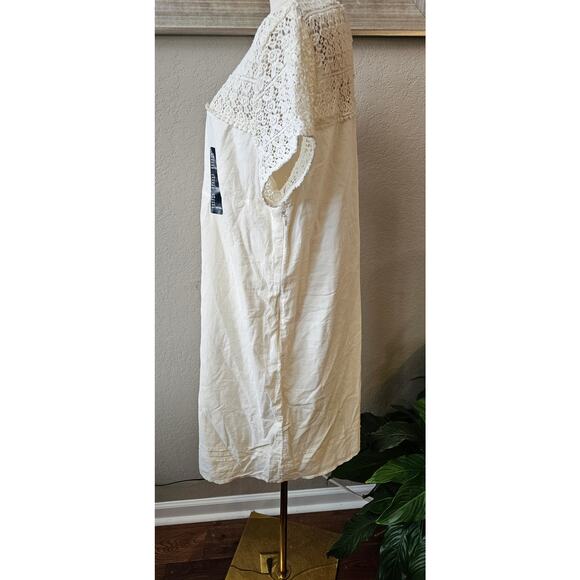 NEW Gap Short Sleeve Cotton Floral Lace Embroidered Midi‎ Dress Women Sz L Cream - Picture 4 of 7